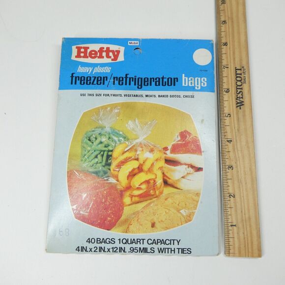 Hefty Freezer Bags Vintage 1973 Quart Sz. Plastic Mobil Prop Movie Retro Kitchen - Picture 5 of 6